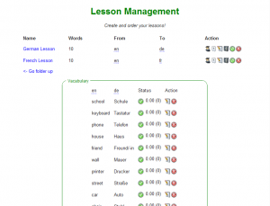 Screenshot der alten Version des Vokabel-Trainers: Lektionsverwaltung