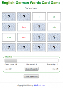 Screenshot der alten Version des Vokabel-Trainers: Wörter-Kartenspiel