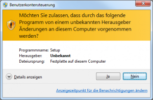 Benutzerkontensteuerung von Windows (nicht signiert)