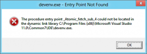 Screenshot of Error Message While Trying to Visual Studio