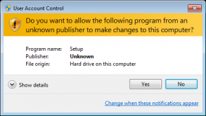 Windows User Account Control (Not Signed)